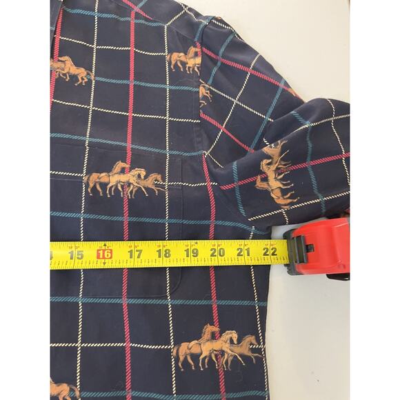 Vtg Equestrian Horses Window Pane Plaid Old Money Luxe Preppy Shirt M Academia - Picture 9 of 11